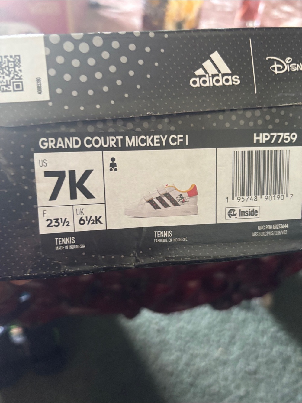 adidas Kids Grand Court Mickey CFI Sneaker - White/Black/Red/Yellow